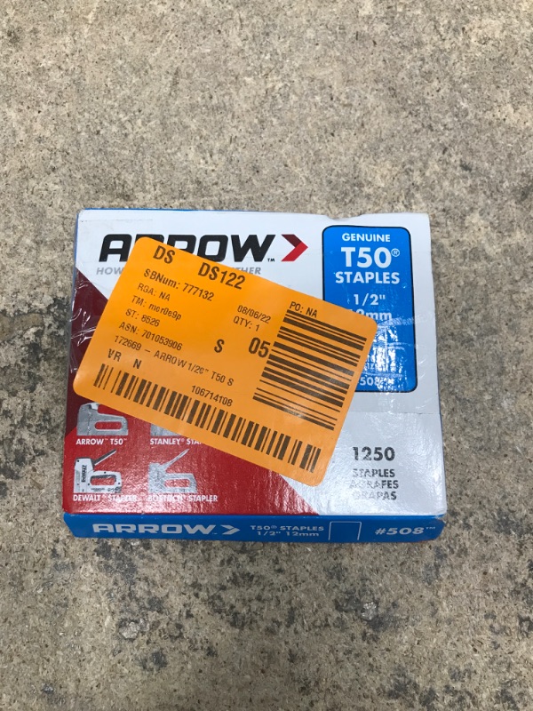 Photo 1 of ARROW 3/8" x 1/2" T50 Heavy Duty Flat Crown Staples, 1250 pk.