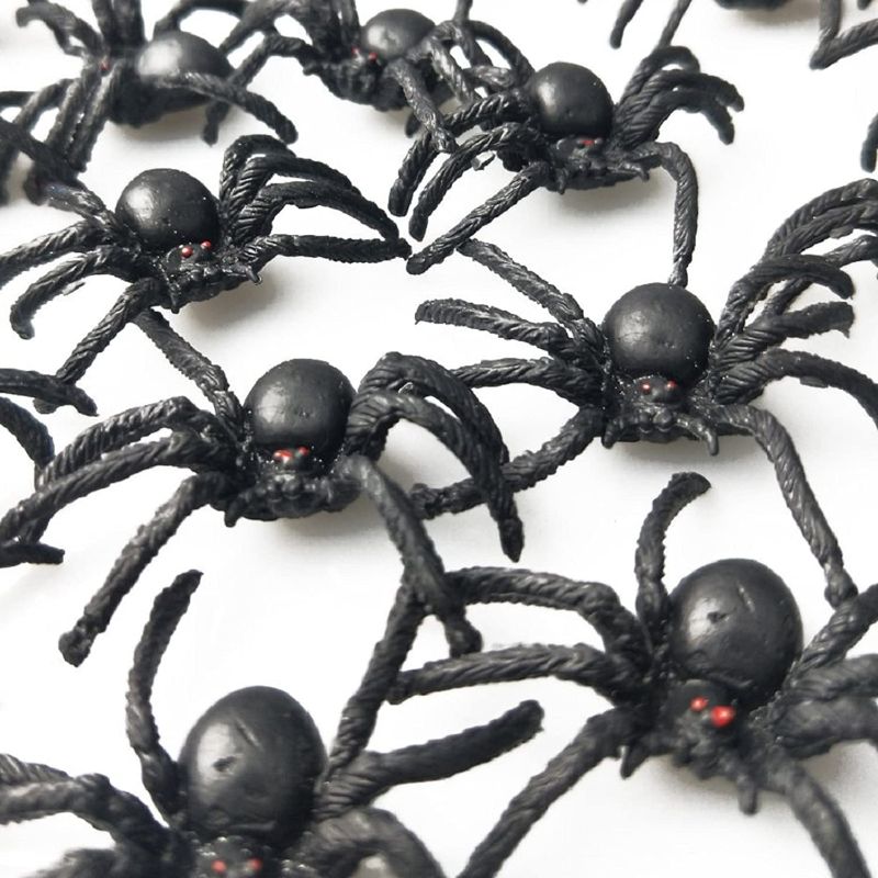 Photo 1 of 4PK JIALWEN 50PCS Realistic Halloween Plastic Spiders Small Size Black Spiders Toys Fake Spiders Prank Props for Halloween Party Decorations
