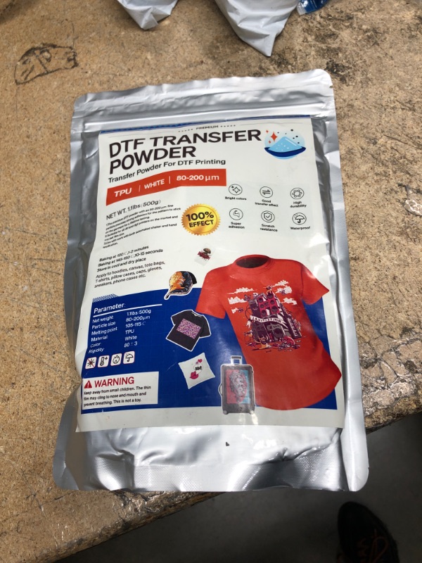 Photo 2 of DTF Powder 500g White Digital Transfer Hot Melt Adhesive, DTF PreTreat Transfer Powder for DTF Printer, Direct to Film Powder for All Fabric