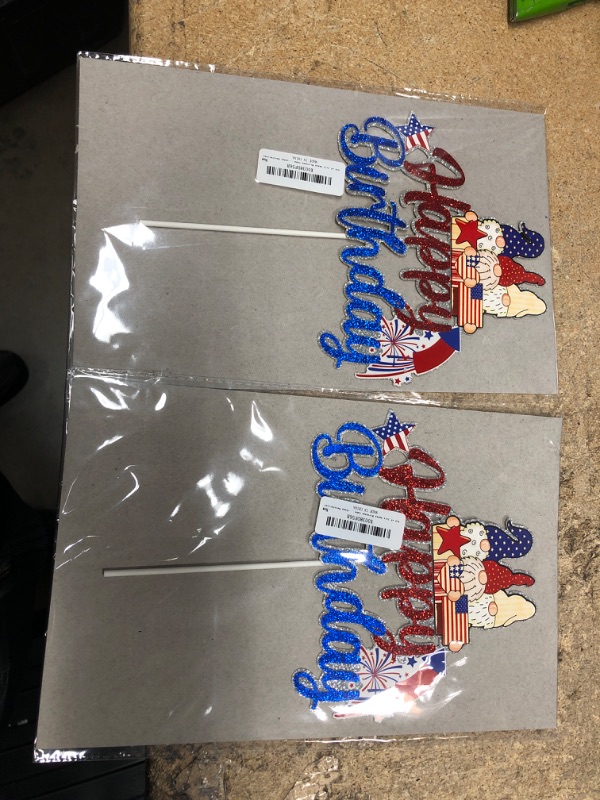 Photo 2 of 2 PACK 4th of July Happy Birthday Cake Topper Red White Blue Glitter, Patriotic Happy Birthday Cake Topper, Fourth of July Independence Day Birthday Party Cake Decorations