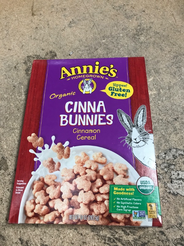 Photo 2 of  EXP 12/06/22-ANNIE'S HOMEGROWN, Organic Cereal,Cinnabunnies Size 10 OZ - No Artificial Ingredients GMO Free 95%+ Organic 