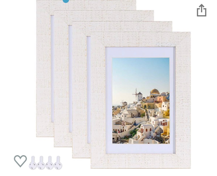 Photo 1 of 4Pack 4x6 Picture Frame Rustic White Made of Solid Wood and Real Glass, Display Pictures 3.5x5 with Mat or 4x6 Without Mat, Multi Photo Frames Collage for Wall or Tabletop Display