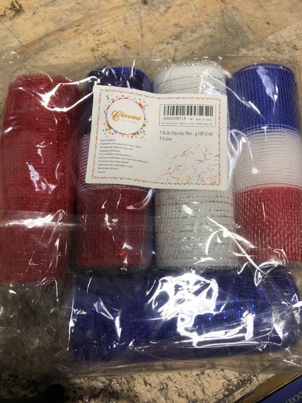 Photo 1 of 5 Rolls Patriotic Mesh Metallic Foil Ribbon Red White Blue Mesh Rolls 4th of July Poly Mesh Ribbon Deco Metallic for DIY Patriotic Crafting Wreaths Party Decorations Wrapping Gift Craft, 5 Colors