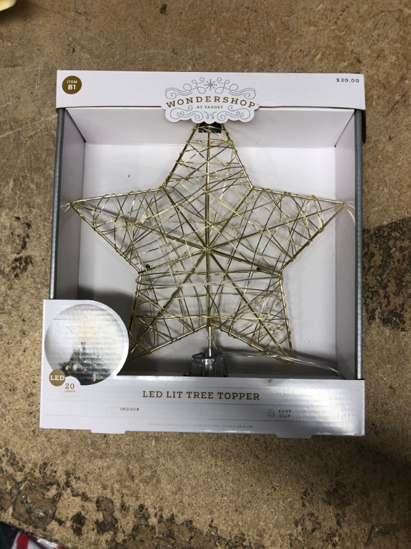 Photo 1 of 10" Lit Gold Wire Wrapped Star Christmas Tree Topper Warm White Dewdrop Lights - Wondershop™

