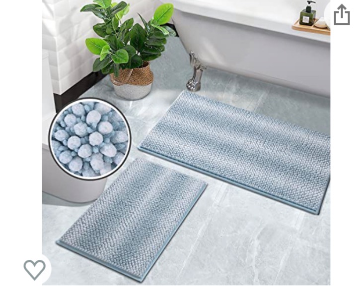 Photo 1 of Bathroom Rugs, Bath Mat Non Slip, 2 Piece Water Absorbent Bath Rugs Set for Bathroom Shaggy Chenille Bath Room Shower Rugs Mats Sets, Machine Washable (20" x 32" Plus 16" x 24", Blue)