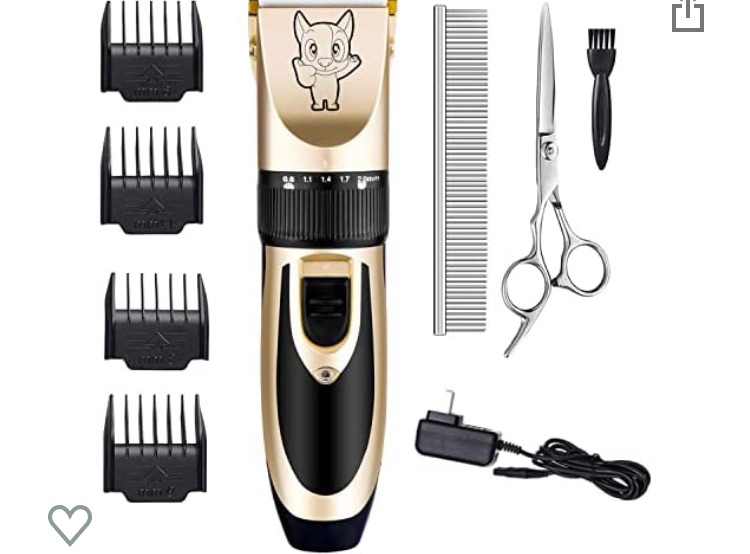 Photo 1 of Dog Grooming Kit Clippers, Low Noise, Electric Quiet, Rechargeable, Cordless, Pet Hair Thick Coats Clippers Trimmers Set, Suitable for Dogs, Cats, and Other Pets (Gold)