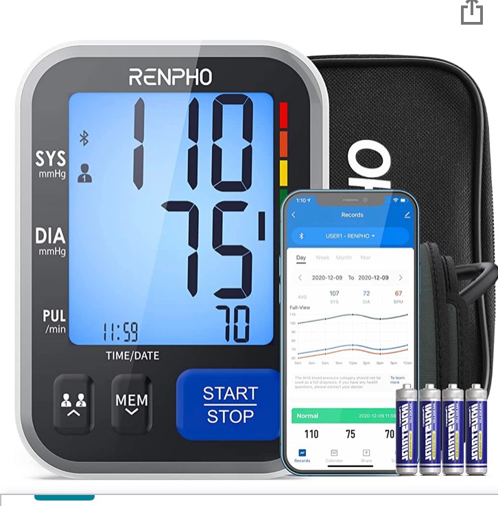 Photo 1 of Bluetooth Blood Pressure Machine, RENPHO Wireless Smart BP Monitor Large Cuff with Large Display, 2-Users Unlimited Memories App for iOS Android,Christmas Gifts for Women Men