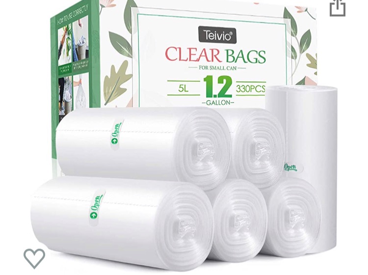 Photo 1 of 330 Counts Strong Trash Bags Garbage Bags by Teivio, Bathroom Trash Can Bin Liners, Small Plastic Bags for home office kitchen (Clear,1.2 Gallon)