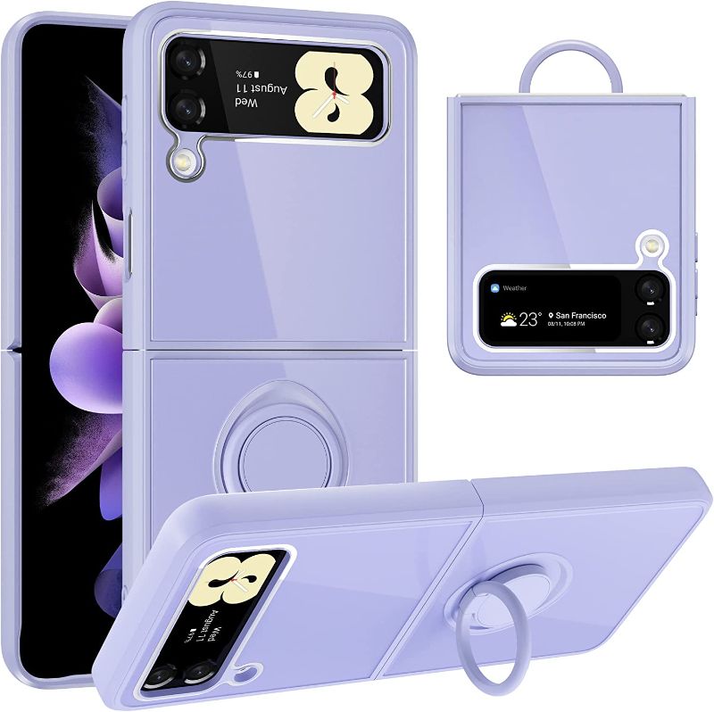Photo 1 of 10Cent Phone Case for Samsung Galaxy Z Flip 4/Flip 3 Tempered Glass and TPU Protective Case with Ring Kickstand 5G(Purple)