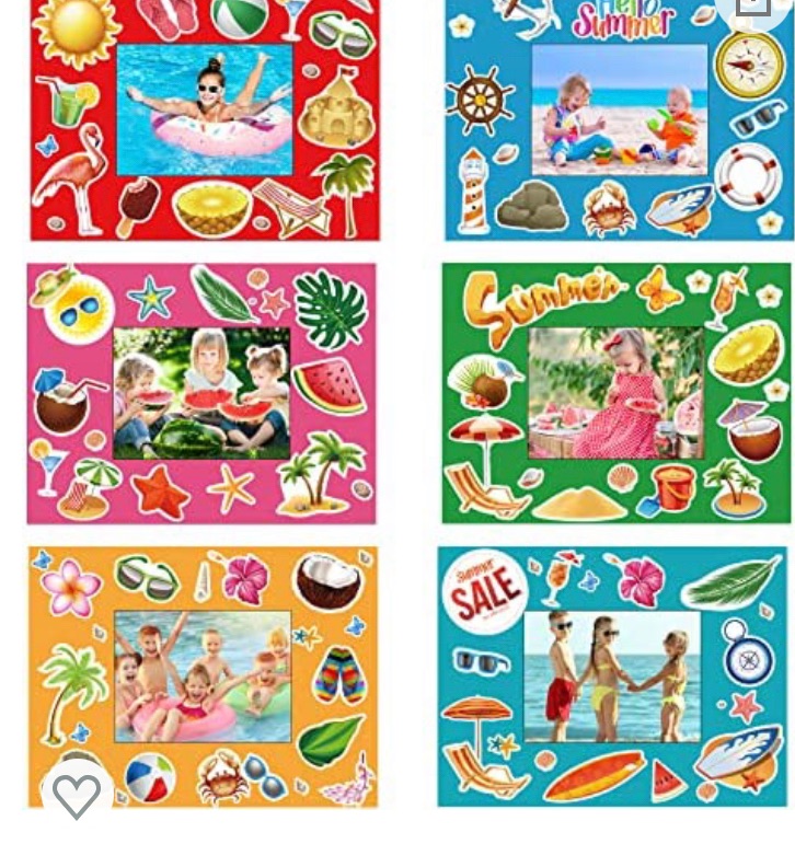 Photo 1 of 24 Pack Summer Back to School Craft Kit Hawaiian DIY Picture Frame Craft Hello Summer Children Stickers for Kids School Classroom Aloha Beach Pool Theme Summer Party Gifts Game Supplies