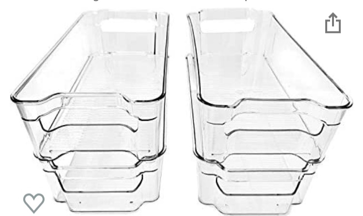 Photo 1 of (4 Pack) Pantry and Refrigerator Organizer Bins for Kitchen and Cabinet Storage | Stackable Food Bins with Handles | BPA FREE Fridge and Freezer Containers | Clear