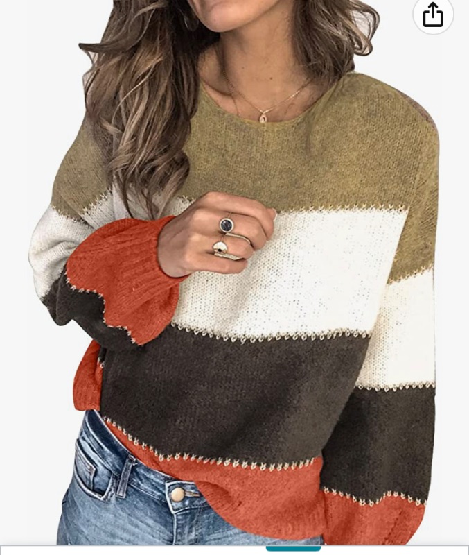 Photo 1 of Aleumdr Womens Long Sleeve Color Block Sweater Casual Crewneck Pullover Fall Winter Knit Jumper Tops- MEDIUM 