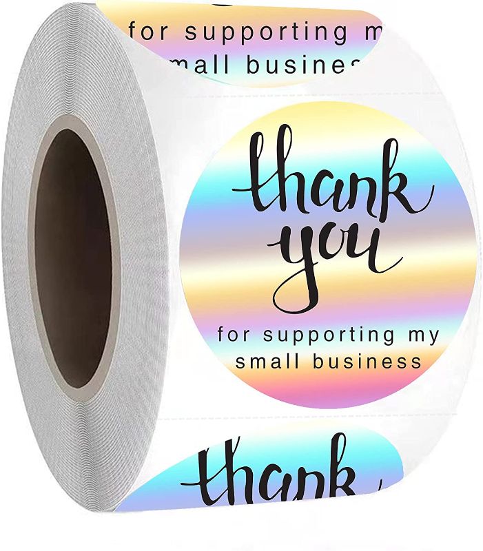 Photo 1 of 2PCKS OF  HEHEDA Thank You for Supporting My Small Business Stickers,1.5 inch Holographic Thank You Stickers Roll,500pcs Rainbow Thank You Labels for Business Decoration
