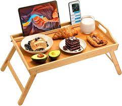 Photo 1 of Bamboo Bed Tray Table, Large Breakfast Tray - 21.7x14 Inch with Folding Legs, Multipurpose Serving Tray Use As Portable Laptop Tray, Snack Tray, Platter Tray for Working, Eating, Reading by Pipishell
