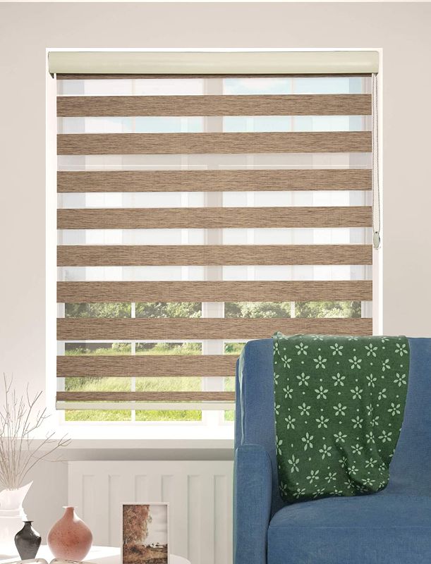 Photo 1 of brown SHADESU Custom Blinds for Window Dual Layer Roller Zebra Sheer Shades & Blinds Light Filtering Window Treatments) (Brown Color) (Width 33.5 inch)
