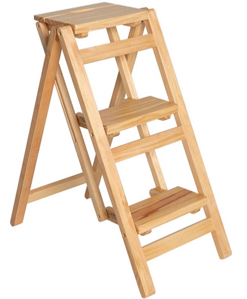 Photo 1 of Gblue 3 Step Ladder, Christmas Solid Wood Household Multifunctional Folding Ladder Chair, Ladder Stool, Indoor Climbing Ladder, Wooden Ladder Storage Rack,Bearing 333lbs,Natural