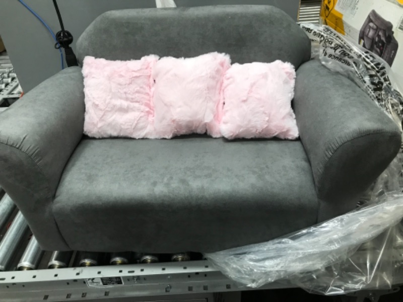 Photo 3 of Keet SR092P Plush Childrens Sofa with Pink Accent Pillows, Charcoal - 32 x 18 x 18 x in.