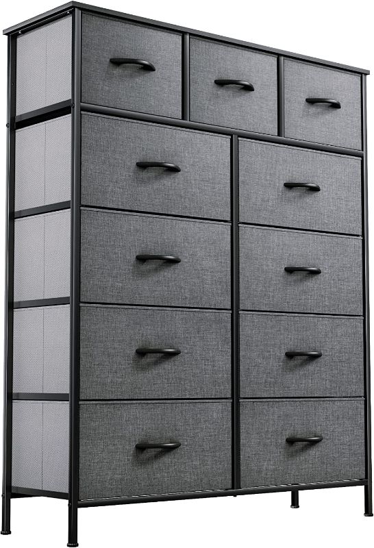 Photo 1 of  11-Drawer Fabric Dresser, Furniture Storage Tower Cabinet, Organizer for Bedroom, Living Room, Hallway, Closet & Nursery, Sturdy Steel Frame, Wooden Top, Easy-to-Pull Fabric Bins(Cool Grey)
