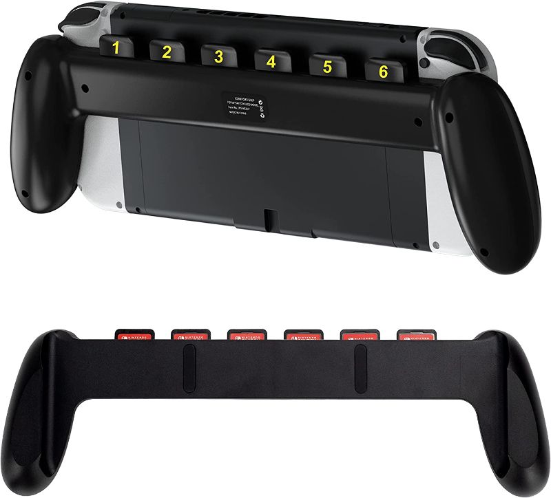 Photo 1 of Grip for Nintendo Switch OLED with 6 Game Cartridges Storage Slots, Handheld Mode Switch Case, Comfortable & Ergonomic Grip Case (Black)