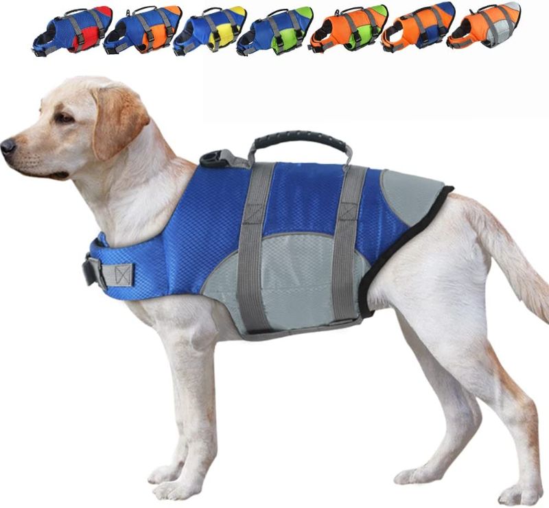 Photo 1 of EMUST Dog Life Jacket, Large Sport Style Life Jackets for Dogs,Ripstop Dog Safety Swimsuit with Rescue Handle,Dog Floats for Lake Boating Bearch/Royal... MEDIUM
