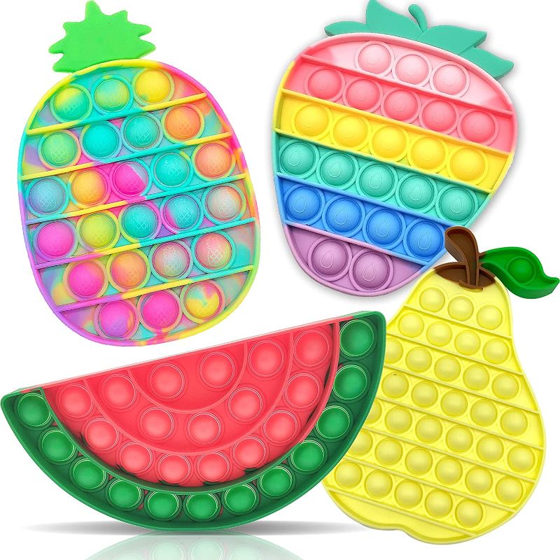 Photo 1 of Cykapu Fruit Pop Fidget Toy Pack, 4 PCS Fidget Sensory Bubble Stress Toy Silicone Pineapple Push Popper Toy Anti-Anxiety Push Popping Toys for Autism ADHD ADD Rainbow Fidget Popper for Girl
