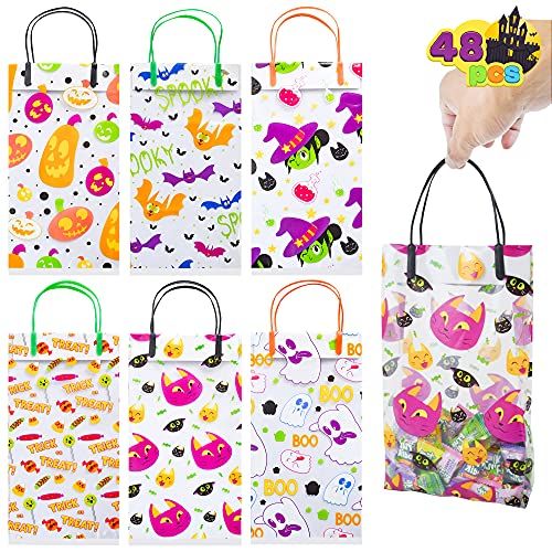 Photo 1 of 48 Pcs Halloween Cellophane Tote Bags in 6 Halloween Character Designs, Halloween Trick or Treat Bags for Goodies Gift Candy Bags, Halloween Party Sup
