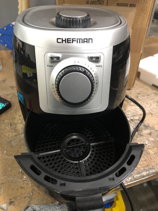 Photo 1 of CHEFMAN Small, Compact Air Fryer Healthy Cooking, 2 Qt, Nonstick, User Friendly and Adjustable Temperature Control w/ 60 Minute Timer & Auto Shutoff, Dishwasher Safe Basket, BPA - Free, Black Black - 2 Quart