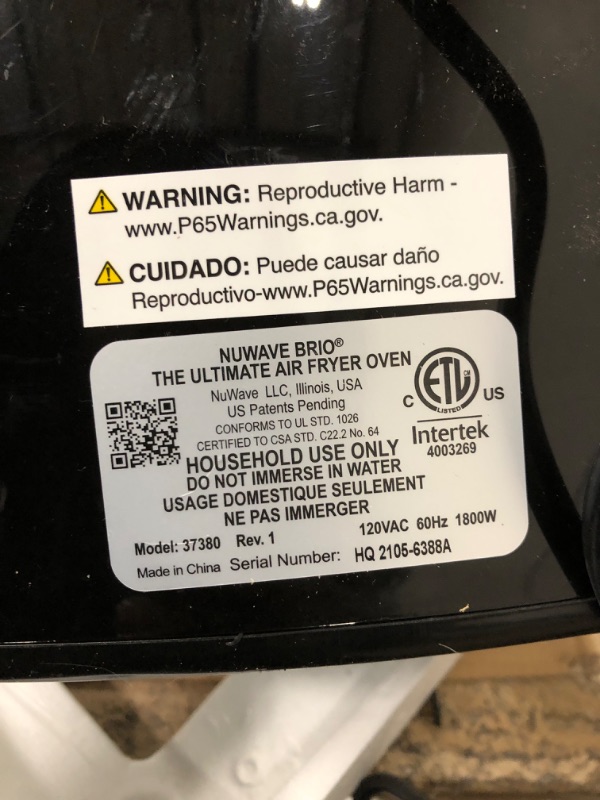 Photo 3 of **** PARTS ONLY ****
NUWAVE Brio 8-Qt Air Fryer, Powerful 1800W, Easy-to-Read Cool White Display, 50°-400°F Temp Controls, 100 Pre-Programmed Presets & 50 Memory Slots, Integrated Smart Thermometer, Linear T Technology 8 QT Black Air Fryer