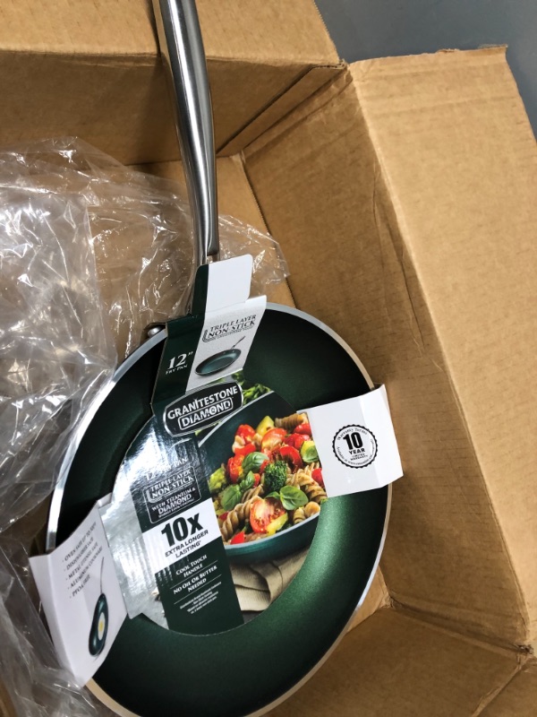 Photo 3 of "Granitestone Green Frying Pan with Ultra Nonstick Durable Mineral & Diamond Coating, Skillet with Stainless Steel Stay Cool Handle, Oven & Dishwasher Safe, 100% PFOA Free, 12""" (7383) 12" Fry Pan Green