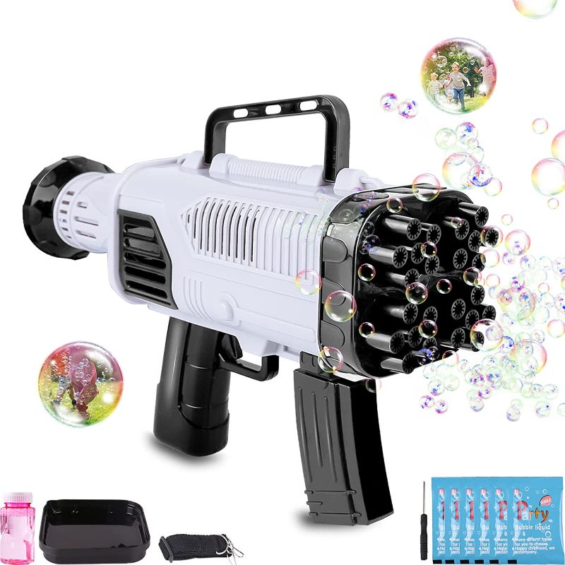 Photo 1 of Bubble Gun Machine for Adults Kids, 24 Hole Bubble Maker, Bubble Blaster Party Favors, Summer Outdoor Outside Toys, Halloween Christmas Birthday Party Gifts for Boys Girls Age 2 3 4 5+ Years Old
