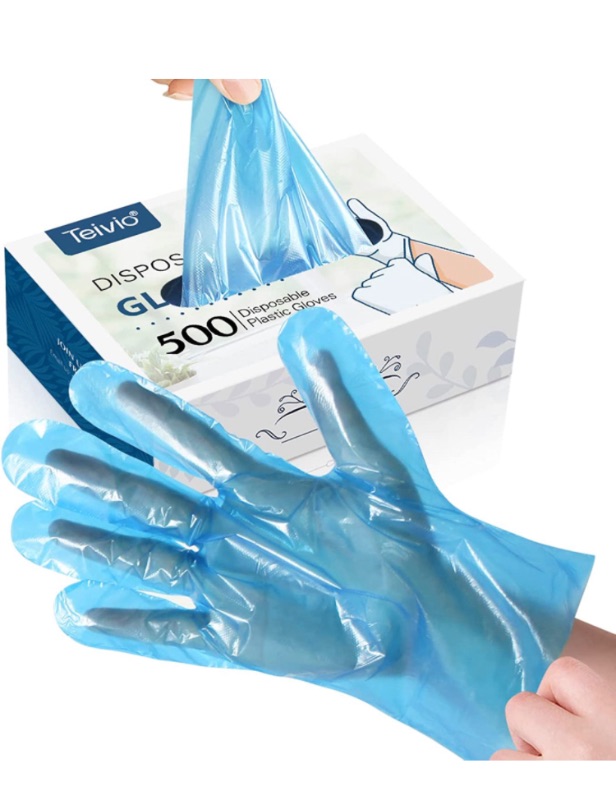 Photo 1 of 2 of- Disposable Gloves, 500 Pcs Plastic Gloves for Kitchen Cooking Cleaning Food Handling by Teivio (Blue)