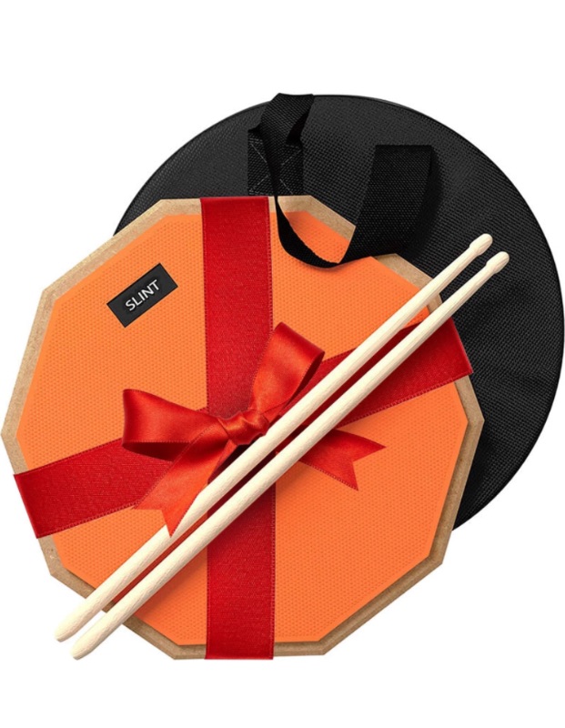 Photo 1 of Slint 12 Inch Snare Drum Practice Pad and Sticks - Double Sided Silent Practice Drum Pad and Sticks & Storage Bag for 4 Inch Snare Drum Pad- Snare Practice Pad for Drumming with Two Surfaces (Orange)
