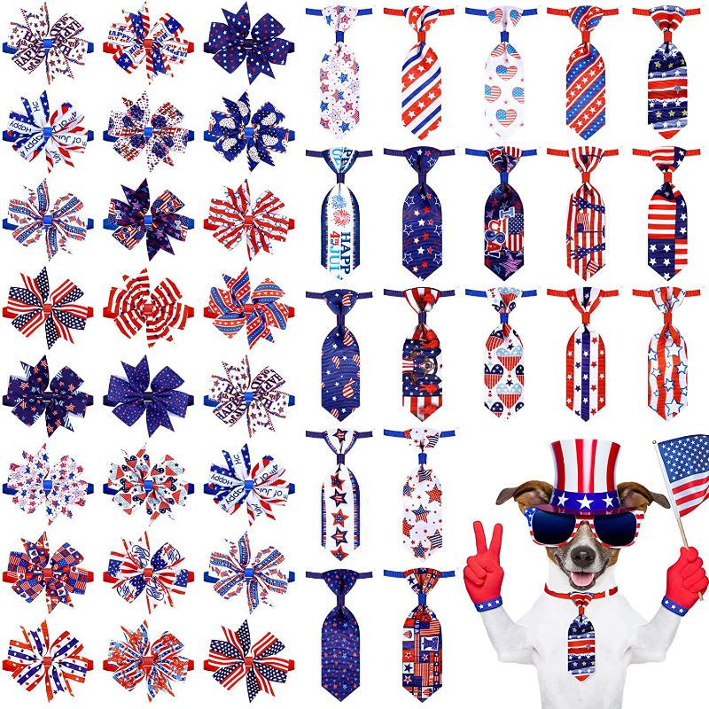 Photo 1 of 40 Pieces Independence Day Dog Cat Bow Ties Collar Set Includes 20 Dog Neckties 20 Bow Butterfly Pet Ties Adjustable Dog Ties Pet Collar Accessories Holiday Accessories(Vivid Style)