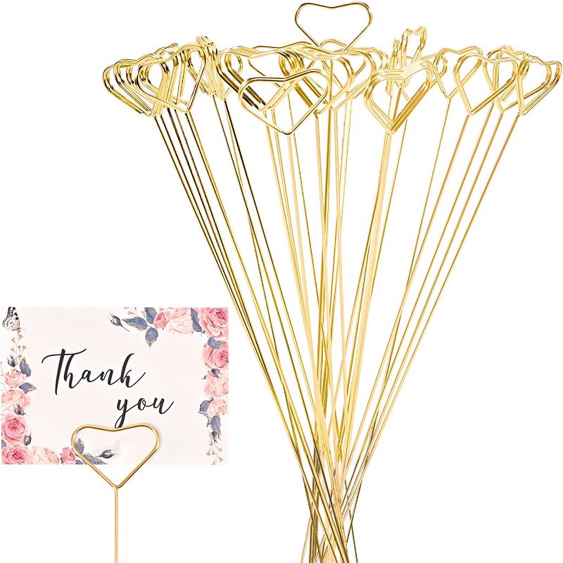 Photo 1 of 30pcs Metal Floral Place Card Holder,Heart Shape Photo Memo Table Number Holder Flower Pick Clips for Floral Arrangemen Wedding Birthday Office
