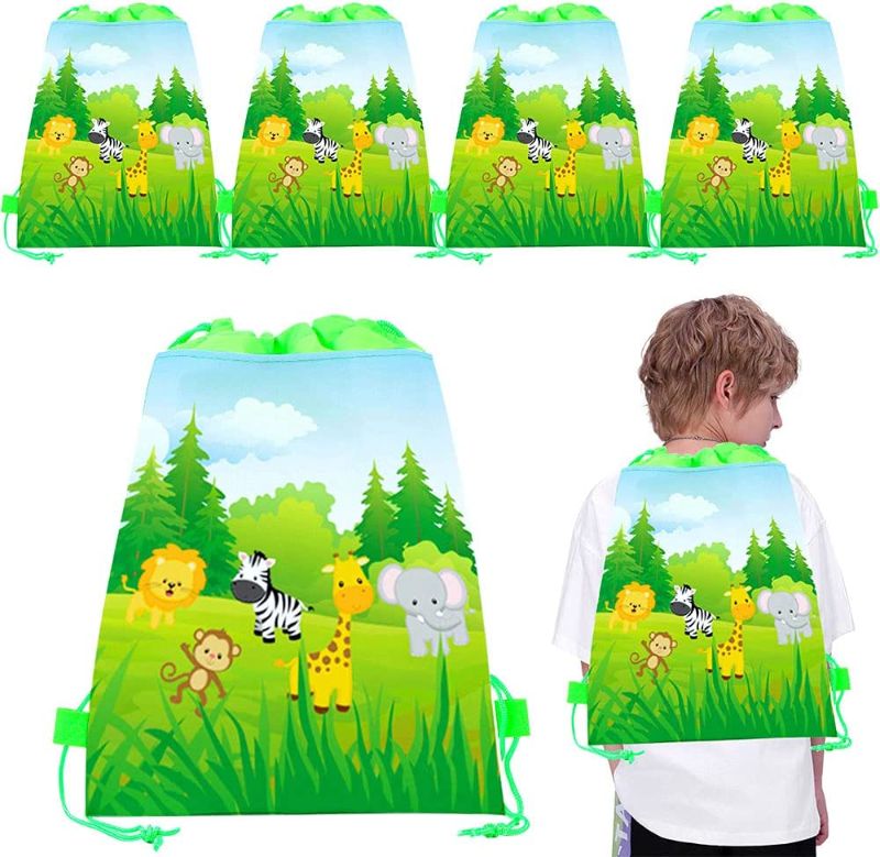 Photo 1 of 6 PCS Jungle Drawstring Backpack Safari Costume Accessory Outer Jungle Party Favor Bags Safari Party Supplies Jungle Birthday Party Favors