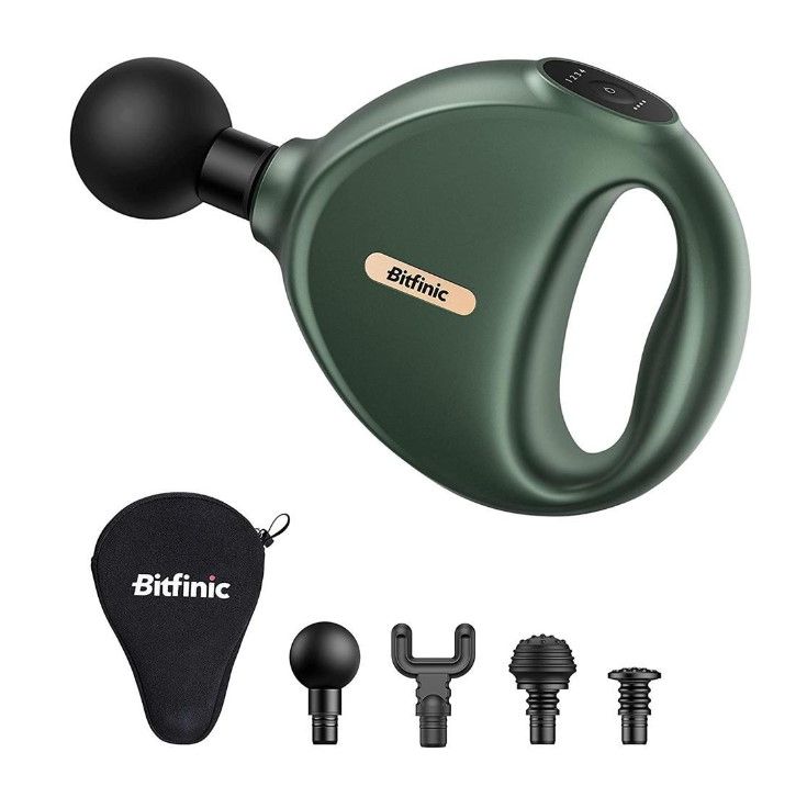 Photo 1 of Bitfinic Mini Massage Gun Portable Deep Tissue Percussion Muscle Back Massager for Pain Relief with 4 Massage Heads 4 Speed High-Intensity Rechargeable Green