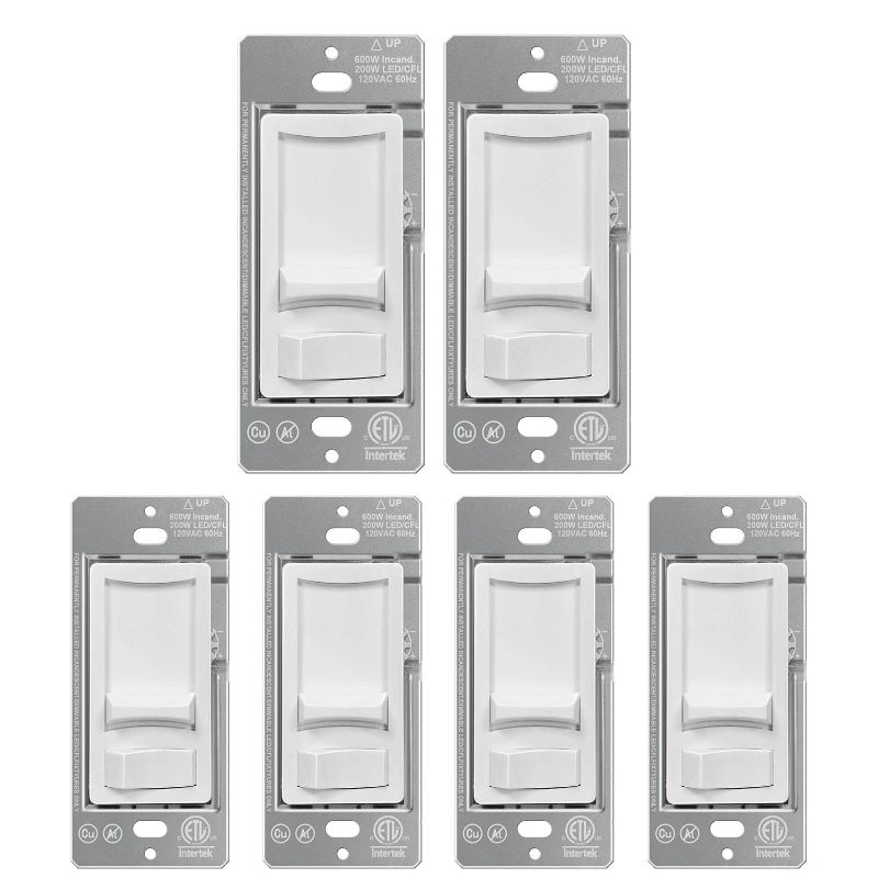 Photo 1 of (6 Pack) UNIELE Digital Slim Dimmer Light Switch Single-Pole or 3 Way for 200W Dimmable LED/CFL Lights and 600W Incandescent/Halogen, LED Slide Dimmer Light Switch, 15A/120V/60Hz, ETL Listed, White