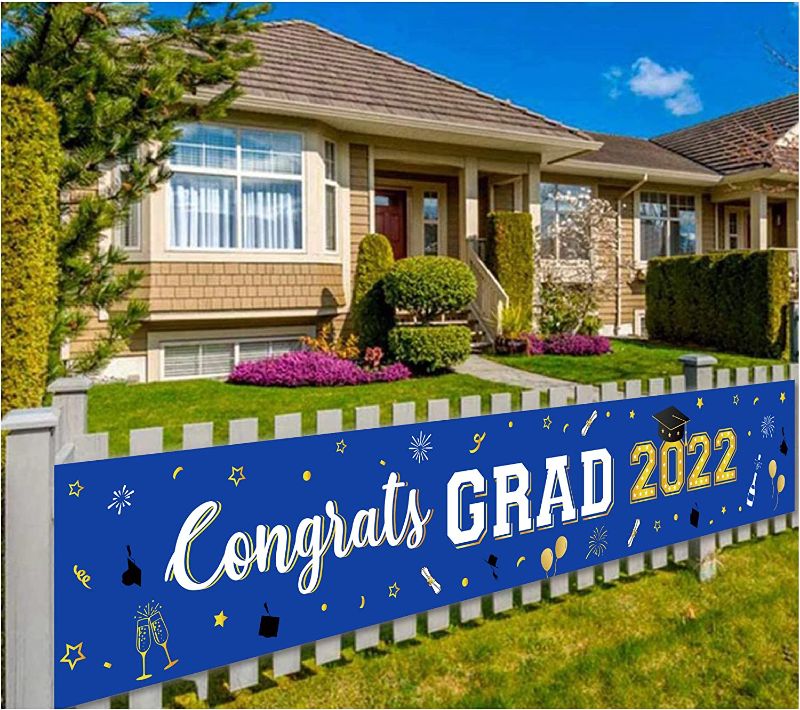 Photo 1 of 4 of- Graduate Class of 2022 Banner - 120x20 Inch | Graduation Banner 2022, Graduation Yard Decorations | Blue Graduation Decorations 2022 | Graduation Yard Banner, Blue Graduation Party Decorations 2022