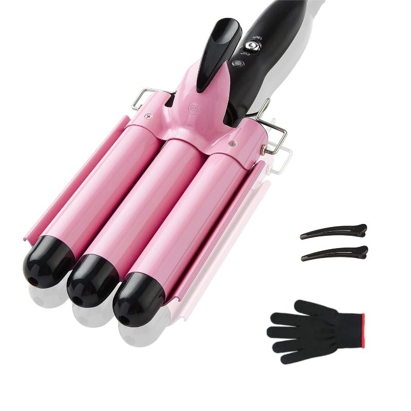 Photo 1 of 3 Barrel Curling Iron Hair Crimper , 25mm?1 inch ?Professional Hair Curling Wand with Two Temperature Control ,Fast Heating Portable Crimpers for Waving Hair (Pink)