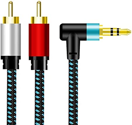 Photo 1 of 3.5mm Aux Cable 3.3FT,90° RCA Audio Cable,Angle 3.5mm Male to 2RCA Male Auxiliary Stereo Audio Cables Compatible with iPhone, iPad, Smartphones, MP3 Home/Car Stereos & More,Nylon Braided (3.3ft/1m)