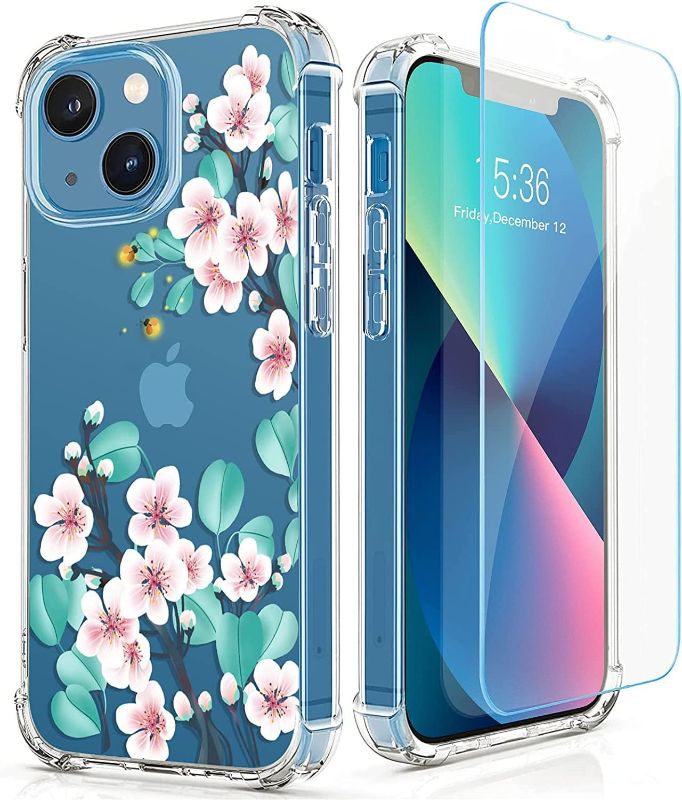 Photo 1 of RoseParrot [5 in 1] iPhone 13 Case with Screen Protector + Ring Holder + Waterproof Pouch, Clear with Floral Pattern Design, Soft&Flexible Bumper Shockproof Protective Cover?Exquisite?