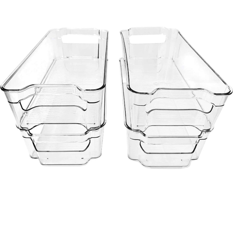 Photo 1 of (4 Pack) Pantry and Refrigerator Organizer Bins for Kitchen and Cabinet Storage | Stackable Food Bins with Handles | BPA FREE Fridge and Freezer Containers | Clear