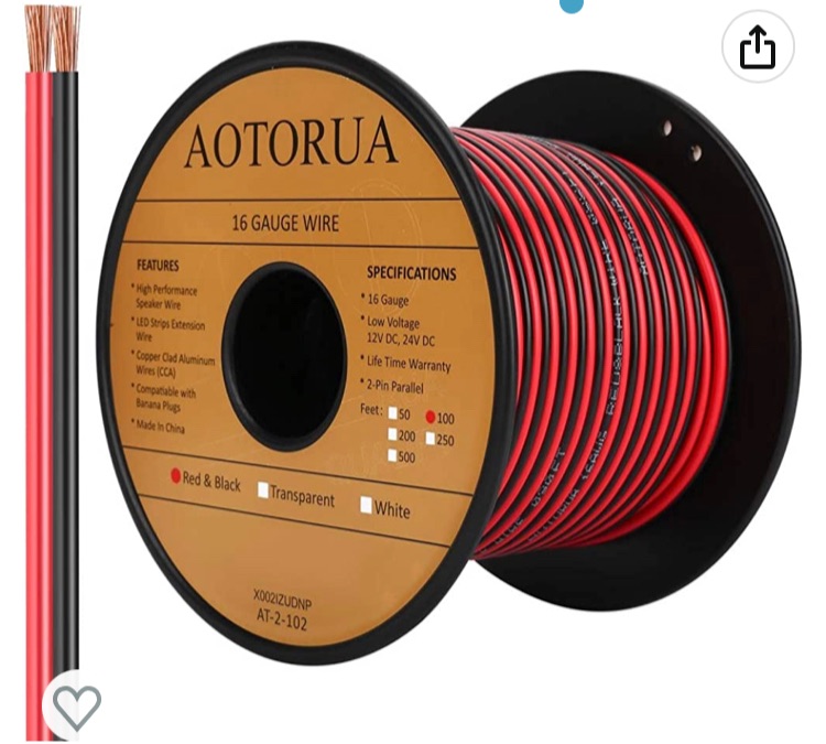 Photo 1 of AOTORUA 100FT 16/2 Gauge Red Black Cable Hookup Electrical Wire, 16AWG 2 Conductor 2 Color Flexible Parallel Zip Wire LED Strips Extension Cord 12V/24V DC Cable for LED Ribbon Lamp Tape Lighting