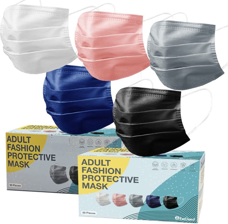 Photo 1 of 50 Pieces Adult Disposable Face Masks Effective Filtration Leopard Tie Dye Checkered 3-Ply Elastic Ear Loops