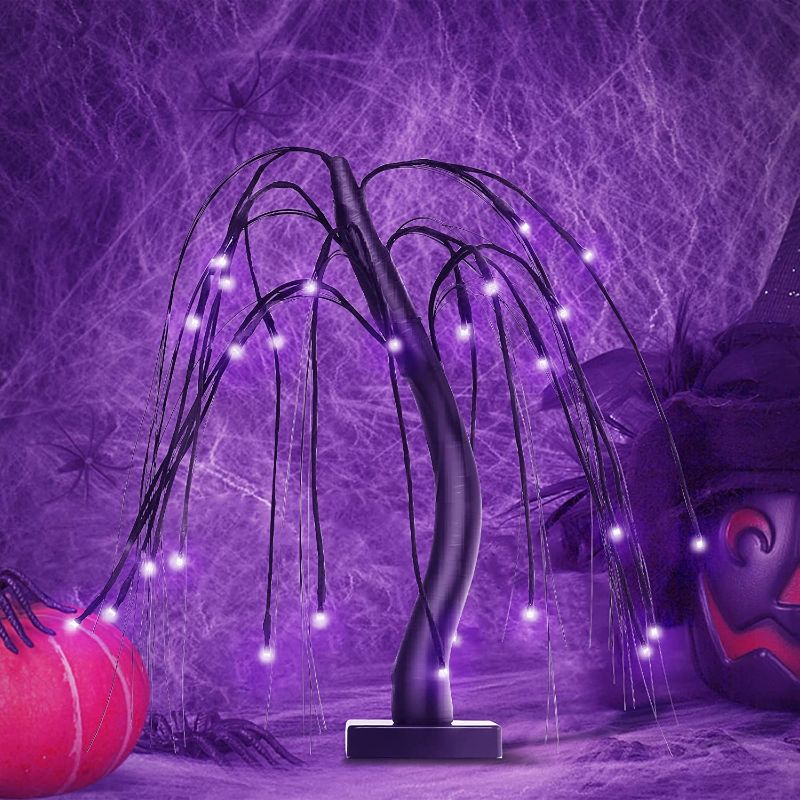 Photo 1 of SY Super Bang Halloween Decorations, Artificial 16Inch Halloween Tree, Willow Twigs Tree Tabletop Decor for Home Indoor Halloween Holiday Party Decorations - Black.