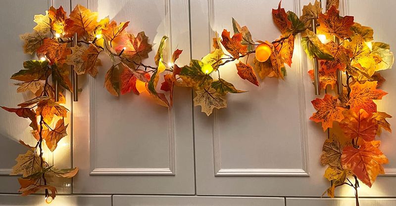 Photo 1 of Acorn Light Autumn Hanging Leaf Vines for Thanksgiving Dinner Fireplace Door Frame Doorway Backdrop Artificial Garland Fall...