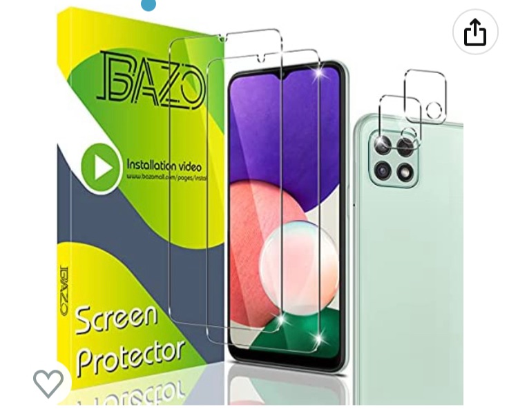Photo 1 of [2+2 Pack] BAZO Screen Protector and Camera Lens Protector for Samsung Galaxy A22 5G [Not for A22 4G] - Easy Installation Frame - 9H Hardness - HD Clear - Tempered Glass