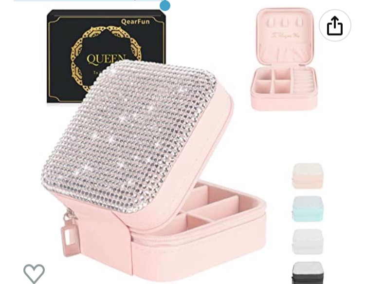 Photo 1 of Luxurious Rhinestone Travel Jewelry Case,Bling Portable Jewelry Organizer,PU Leather and Mini Jewelry Box for Ring,Pendant,Earring,Necklace,Bracelet,Travel Essentials Gift for Women Girls(RED)