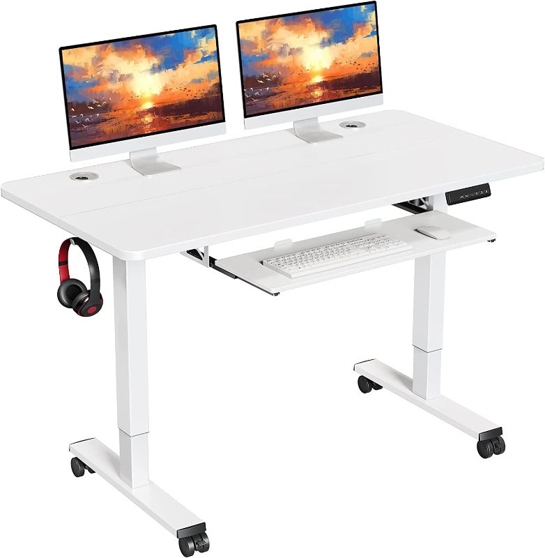 Photo 1 of WOKA Electric Standing Desk Adjustable Height with Memory Controller, Ergonomic Motorized Standing Desk with Keyboard Tray, Rising Desk for Home Office Sit Stand Desk
