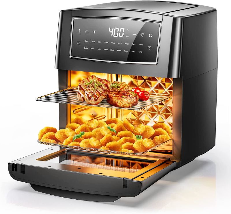 Photo 1 of Air Fryer Oven Combo, 18 in 1 Toaster Ovens Countertop Convection Ovens, Air Fryer Countertop for Rotisserie, Roast, Bake, Dehydrate,12.7QT/12L Air Fryer Toaster Oven with 10 Accessories, 1500w, Black
